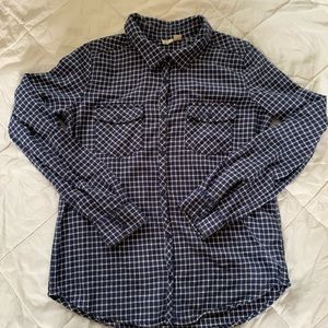 ROXY blue & white check long sleeve button down